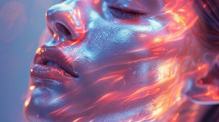 a 3d model of a human with colorful eyes, in the style of fluid impressionist landscapes, light pink and blue, filthy sculptures, fluid. Generative AI.