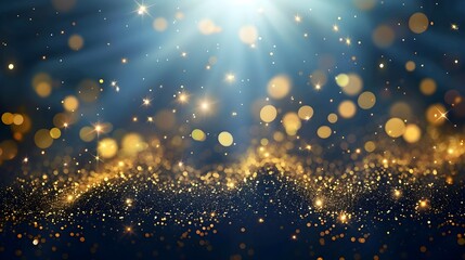 christmas background with snowflakes, deep navy background, golden stars, sparkling lights, background, lavish gold foil texture come together in a breathtaking - obrazy, fototapety, plakaty