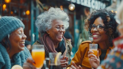 beautiful grandmothers in a cafe smiling, happy in high resolution and high quality. concept older women in cafe smiling - obrazy, fototapety, plakaty