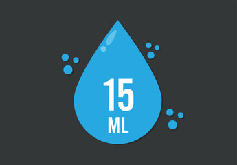 15 ml. Vector volume of 15 milliliters. Liquid drop design isolated on dark background