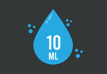 10 ml. Vector volume of 10 milliliters. Liquid drop design isolated on dark background