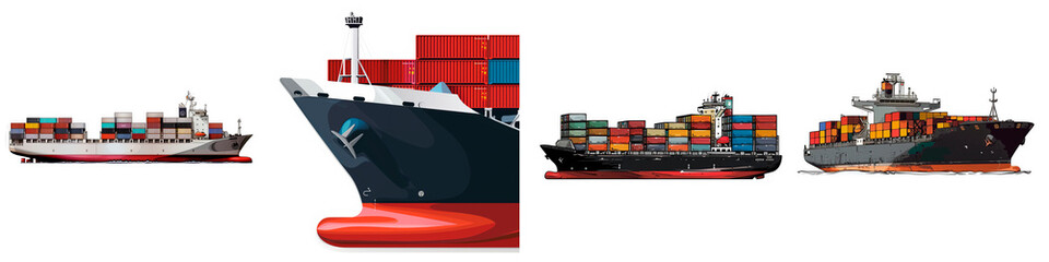 Vector Illustration of Container Ship Side View - obrazy, fototapety, plakaty
