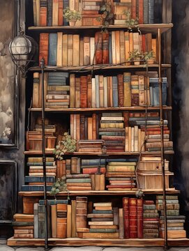 Vintage Parisian Bookstores Wall Art: Classic Literary Streets & Old Book Covers Collection