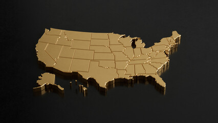 United State of America Gold Bar Map 3D Illustration