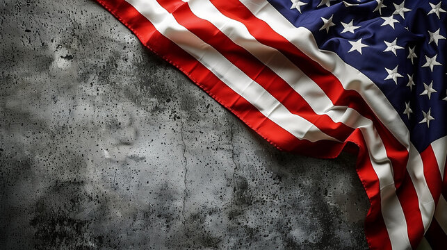 American flag on concrete background with space for writing. A background for Memorial Day of United States
