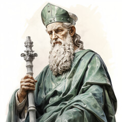 Obraz premium Illustration of Saintly Figure with Staff and Ceremonial Attire