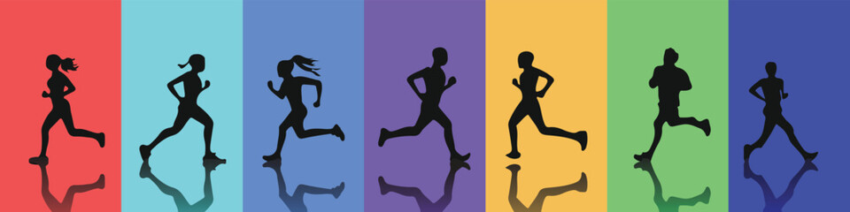 Fototapeta na wymiar a collection of silhouettes of athletes running, running, walking, jogging and marathon running