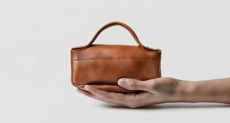  Hand gently cradling a stylish leather purse