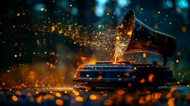Ancient gramophone with motion lights. Seamless looping time-lapse 4k video animation background