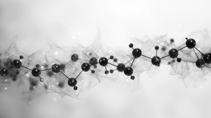 Geometric molecules on white gray background, futuristic digital science concept with copy space.