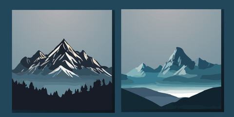 abstract square set of mountains, poster or flyer for camping, climbing and hiking events