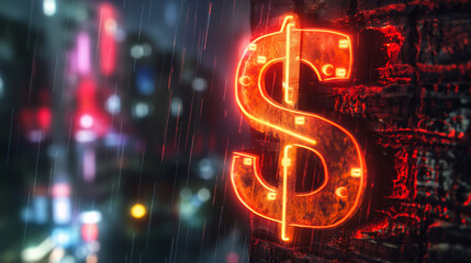 Steel dollar sign with neon lighting in background poster