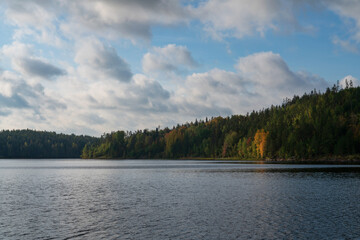 Lake Ladoga near the village Lumivaara on a sunny autumn day, Ladoga skerries, Lakhdenpokhya, Republic of Karelia, Russia