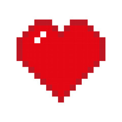 A pixel art heart with a sparkle in the middle on a white background