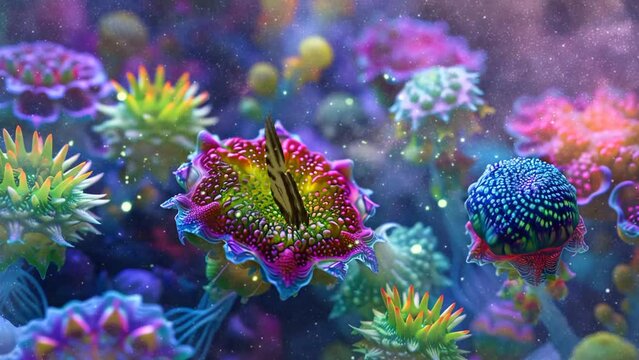 landscape of beautiful neon flower in the forest. seamless looping 4k time lapse, animation video background