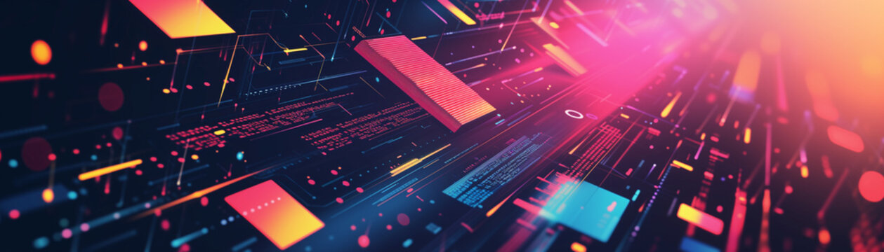 Abstract digital background illustrating a dynamic stream of data with a vibrant play of red and blue lights. Perfect for simple poster layout.