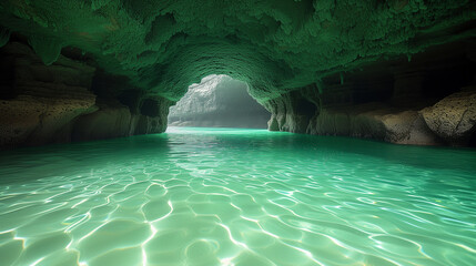 エメラルドグリーンに輝く美しい洞窟