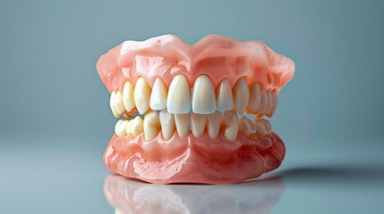 Detailed Denture Model on Reflective Surface. Generative ai