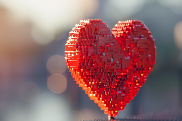 3D red heart cubes lego
