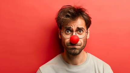 Joyful Moments: Man with Clown Nose and Whimsical Glasses. Generative ai