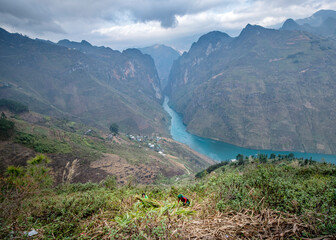 Mountainous landscape in Ha Giang, Vietnam on a new year's day