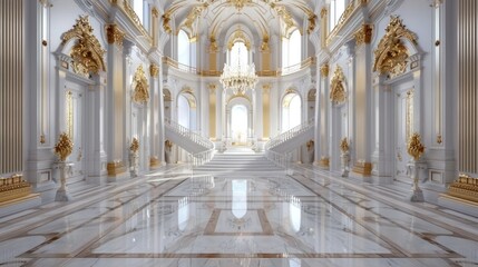 white gold marble interior within the royal palace, emanating regal opulence akin to a golden palace or castle interior, luxury fantasy backdrop