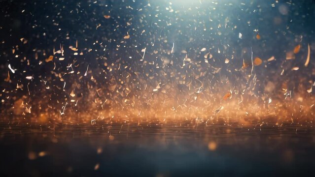 Abstract background with falling golden particles. Generative AI Video. ProRes HQ 59.94 FPS available in 4K 16:9. 