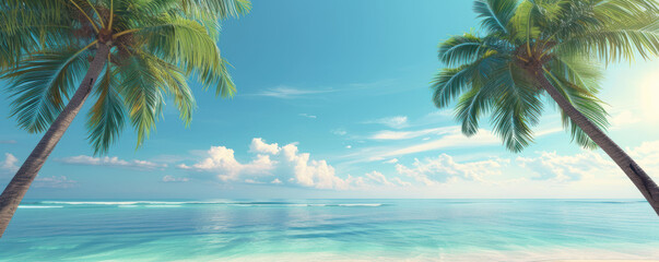 Tropical palm trees with beach background