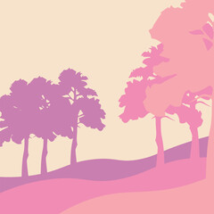 Forest,Landscape of isolated trees. Silhouette vector