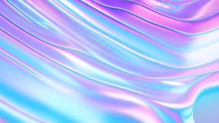 Holographic background texture design of neon iridescent wrinkled blue foil surface. 80s or 90s neon colors in wrinkled gradient foil pastel background