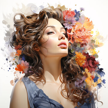 A beautiful woman's nose, white background, smelling flowers.
Generative AI
