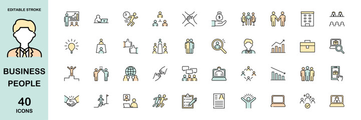 Business people colorful line icons set. Human resources and office management. Simple vector illustration, editable stroke