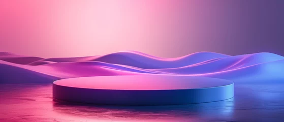 Stoff pro Meter A dreamy landscape bathed in the soft hues of purple and blue, illuminated by the gentle glow of ethereal light. Podium for Produkt presentation. Background for product mockup. Minimal abstract purple © Daniel