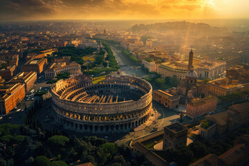 A drone captures Rome's historic essence from a unique angle - obrazy, fototapety, plakaty