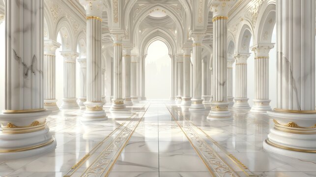 white gold marble interior within the royal palace, emanating regal opulence akin to a golden palace or castle interior, luxury fantasy backdrop