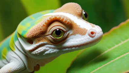 Fototapeta premium a close up of a little gecko on a leaf