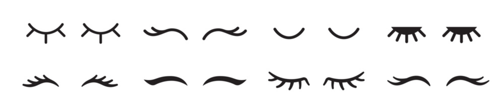 Vector unicorn eyelashes. Closed eyes. Icon set. Cute design. Vector illustration.