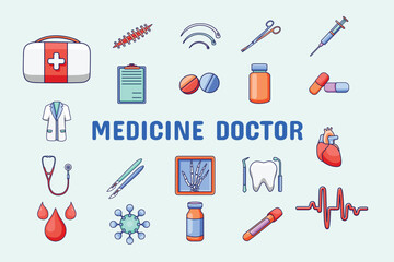 Medicine Doctor Lineal Color Vector Illustration Icon Sticker Set Design Materials