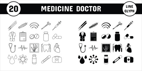 Medicine Doctor Line Glyph Vector Illustration Icon Sticker Set Design Materials