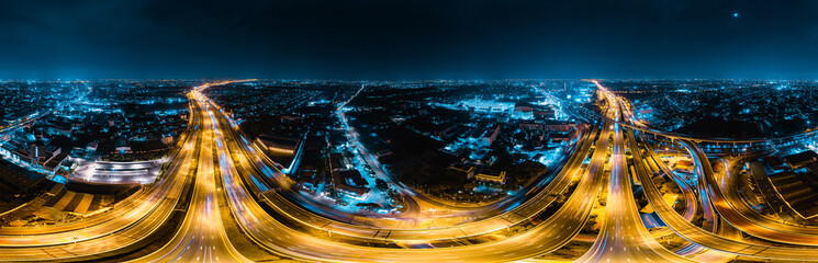 Spherical HDRI panorama 360 degrees angle expressway top view of Road and Roundabout, Expressway...