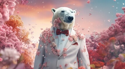 Creative animal concept Polar Bear in smart suit AI generative