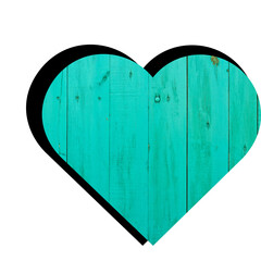 wooden heart on a blue background - obrazy, fototapety, plakaty