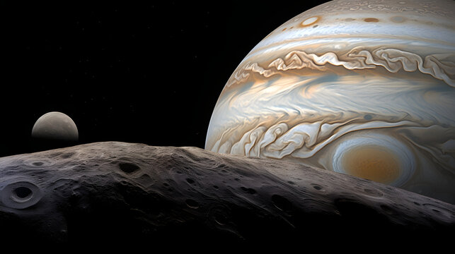 Europa with Jupiter in the background, photographed by Cassini 