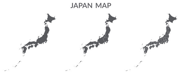 Japan map. Map of Japan in grey set - obrazy, fototapety, plakaty