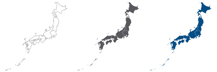 Japan map. Map of Japan in eight main regions in set - obrazy, fototapety, plakaty