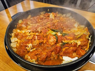 Korean Food Stir-Fried Chicken and Vegetables in Seasoning Photo
