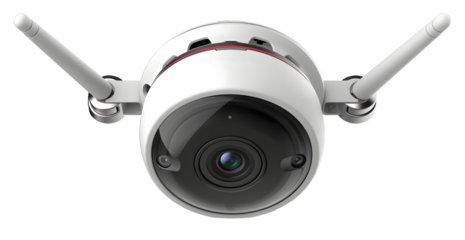 Security camera, white background, e-commerce page product map soft lighting