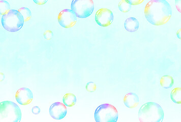 背景素材_水彩_シャボン玉_空