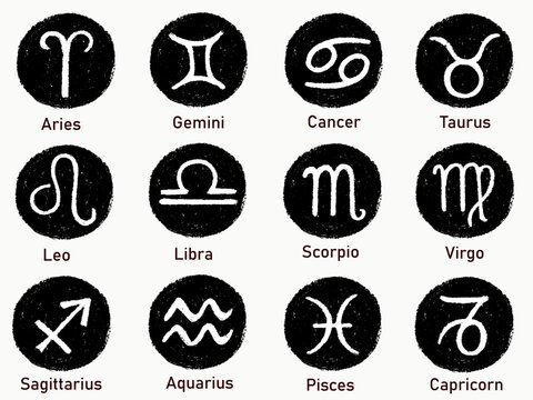 zodiac icons set. Set of hand drawn vector illustrations of zodiac symbols. Hand drawn illustrations of zodiac astrology signs.Hand drawn zodiac symbols. Horoscope zodiac signs
