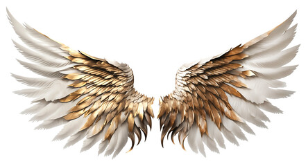 Golden White angel wings render 3D feather bird wings die cut. - obrazy, fototapety, plakaty